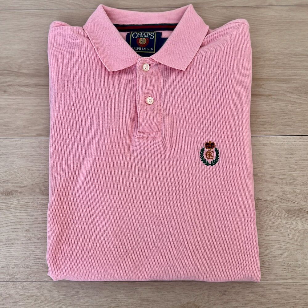 Vintage 90s Chaps Ralph Lauren 100% Cotton USA Made Pink Polo Shirt Size Medium